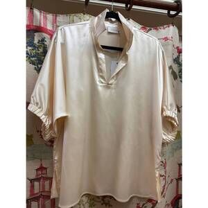 NEW ADRIENNE women's morgan ruffle collar satin blouse in ivory